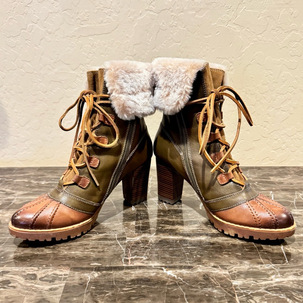 Pikolinos Siena Faux Fur Trimmed Heeled Leather Ankle Boots - Picture 9 of 12